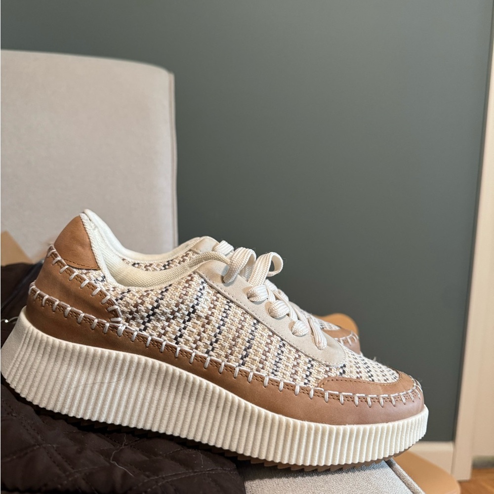 Women's Woven Tan and Cream Sneakers